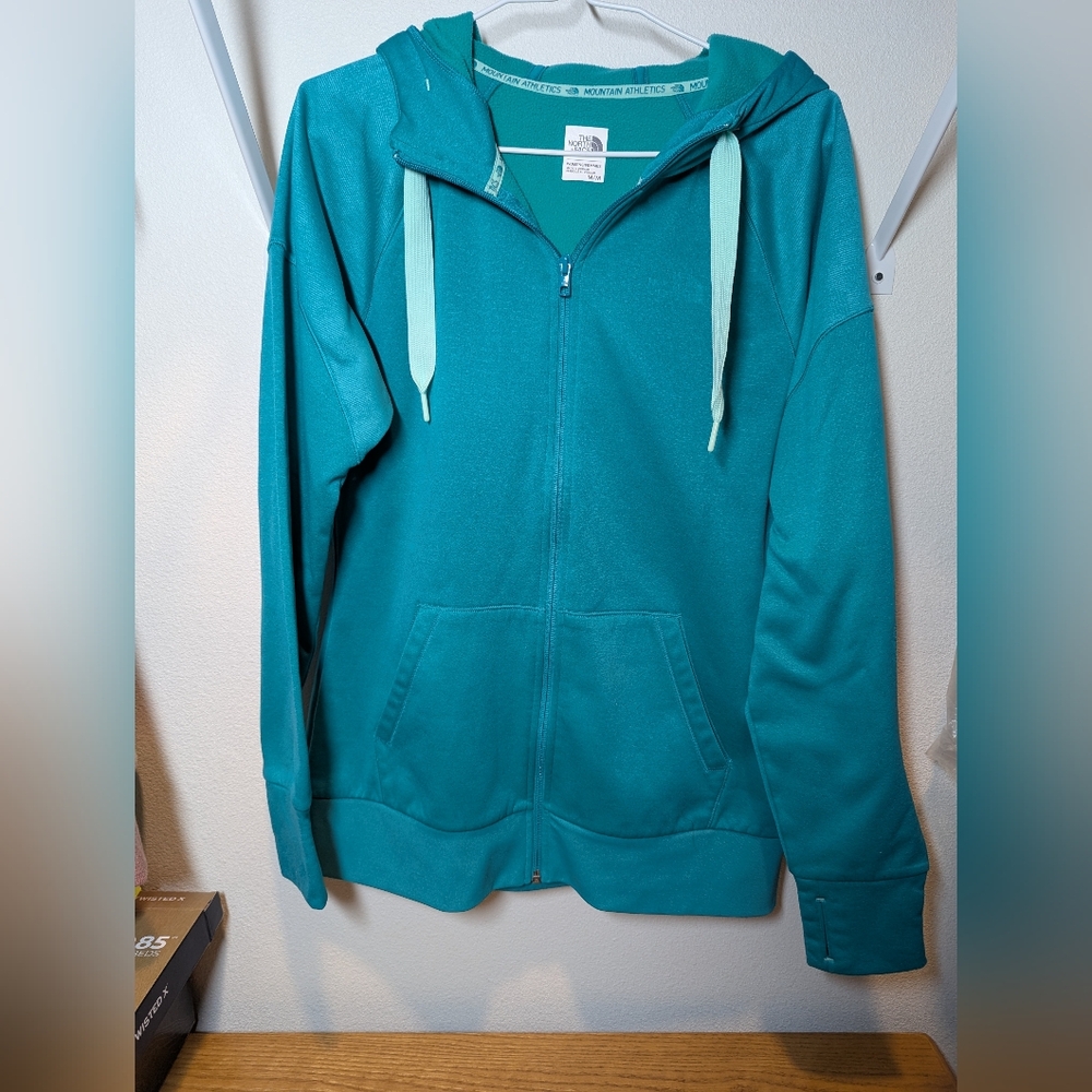 North Face Full Zip Hoodie Jacket Fleece Lined Teal